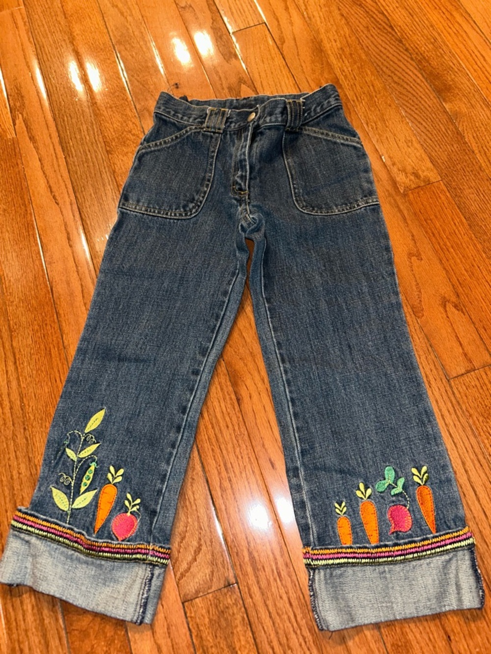 Gymboree  Girls Denim Jeans with Vegetable Embroidery, Size 7